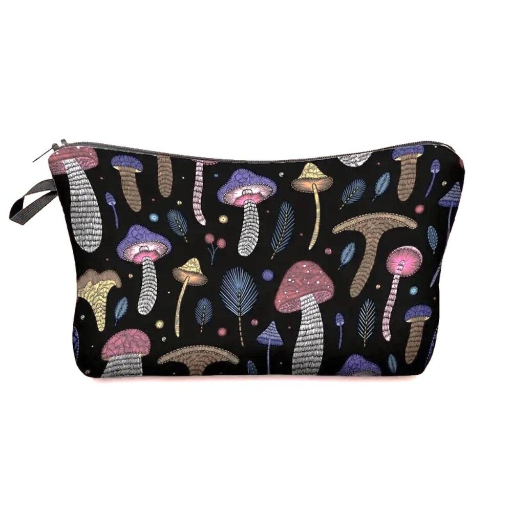 Cosmetic Bag Makeup Mushrooms Blacklight Glow Wonderland Pouch Travel Storage